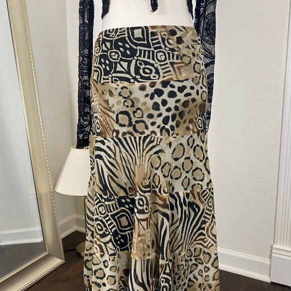 Fairy Grunge Brown Tan Layered Leopard Print Midi Maxi Skirt Size 6 / S Small - Picture 6 of 7